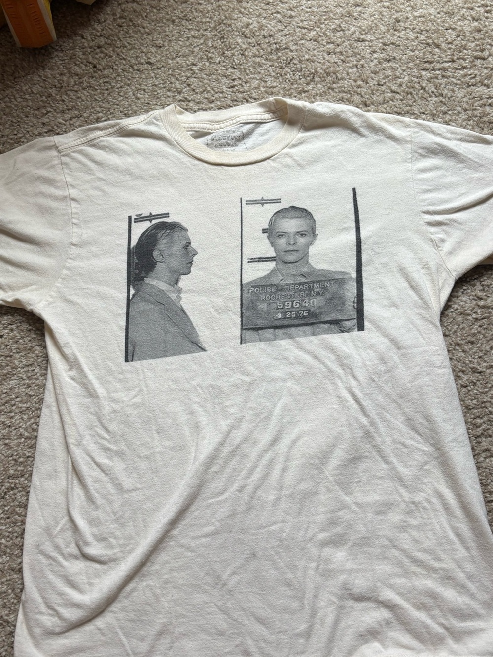 White Graphic David Bowie Mugshot T-Shirt